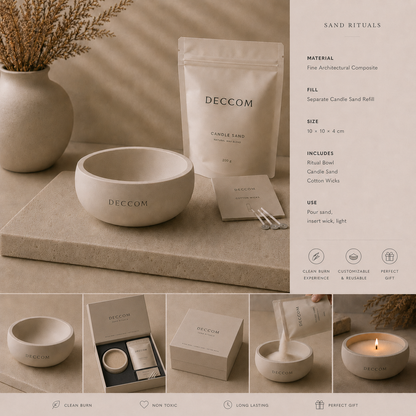 DECCOM Wide Ritual Bowl Sand with candle sand pouch, cotton wicks, and Sand Rituals product details
