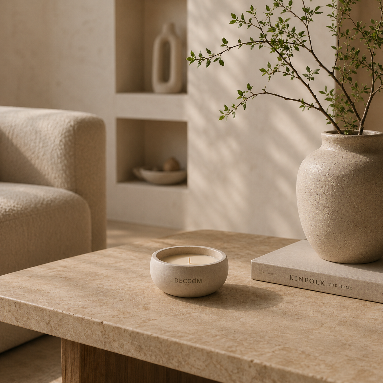 DECCOM Quiet Bowl candle inside luxury Stone Collection packaging