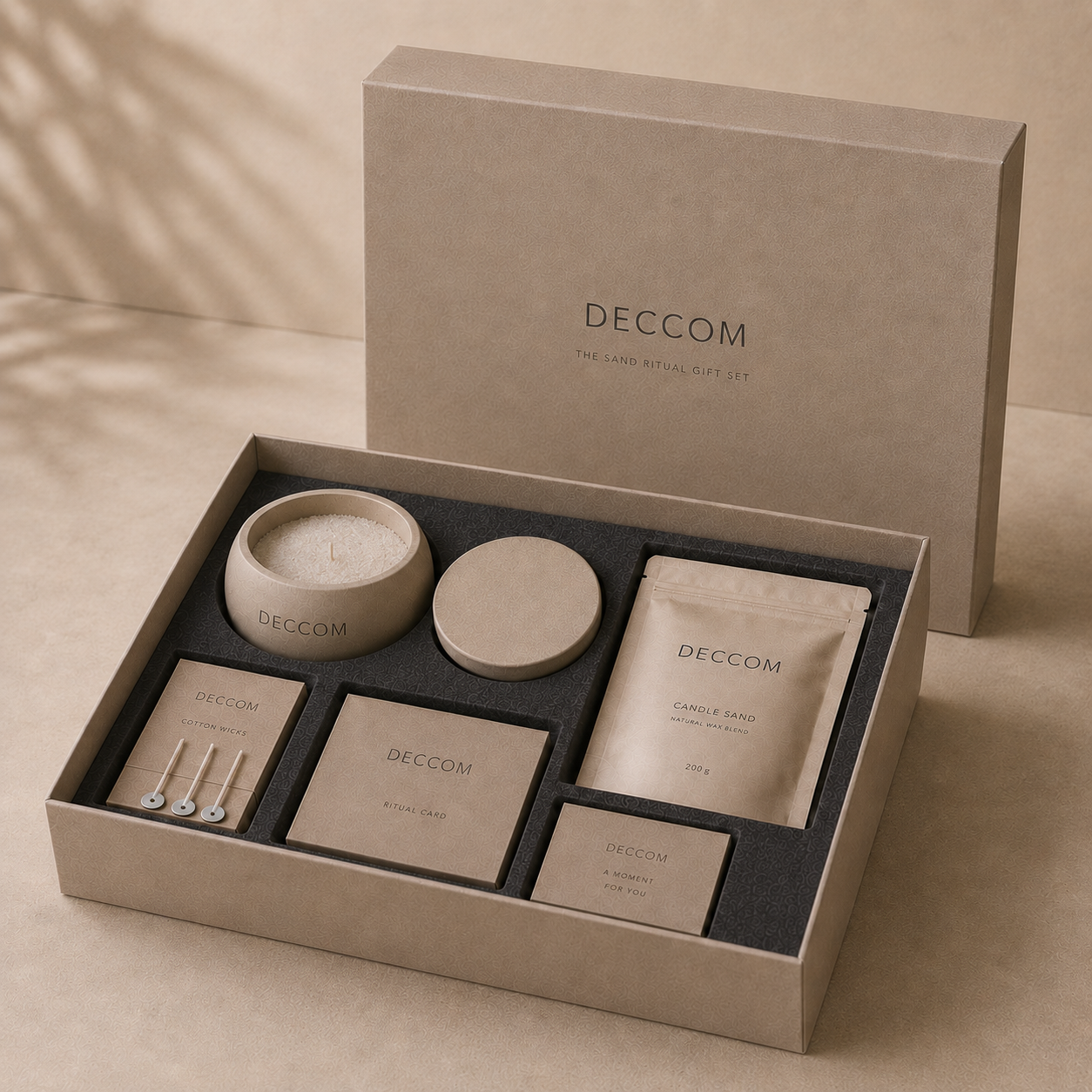 DECCOM The Sand Ritual luxury candle sand gift set with reusable ritual bowl and magnetic packaging