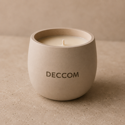 DECCOM Rounded Vessel soy candle in warm stone finish from The Essential Gift Set