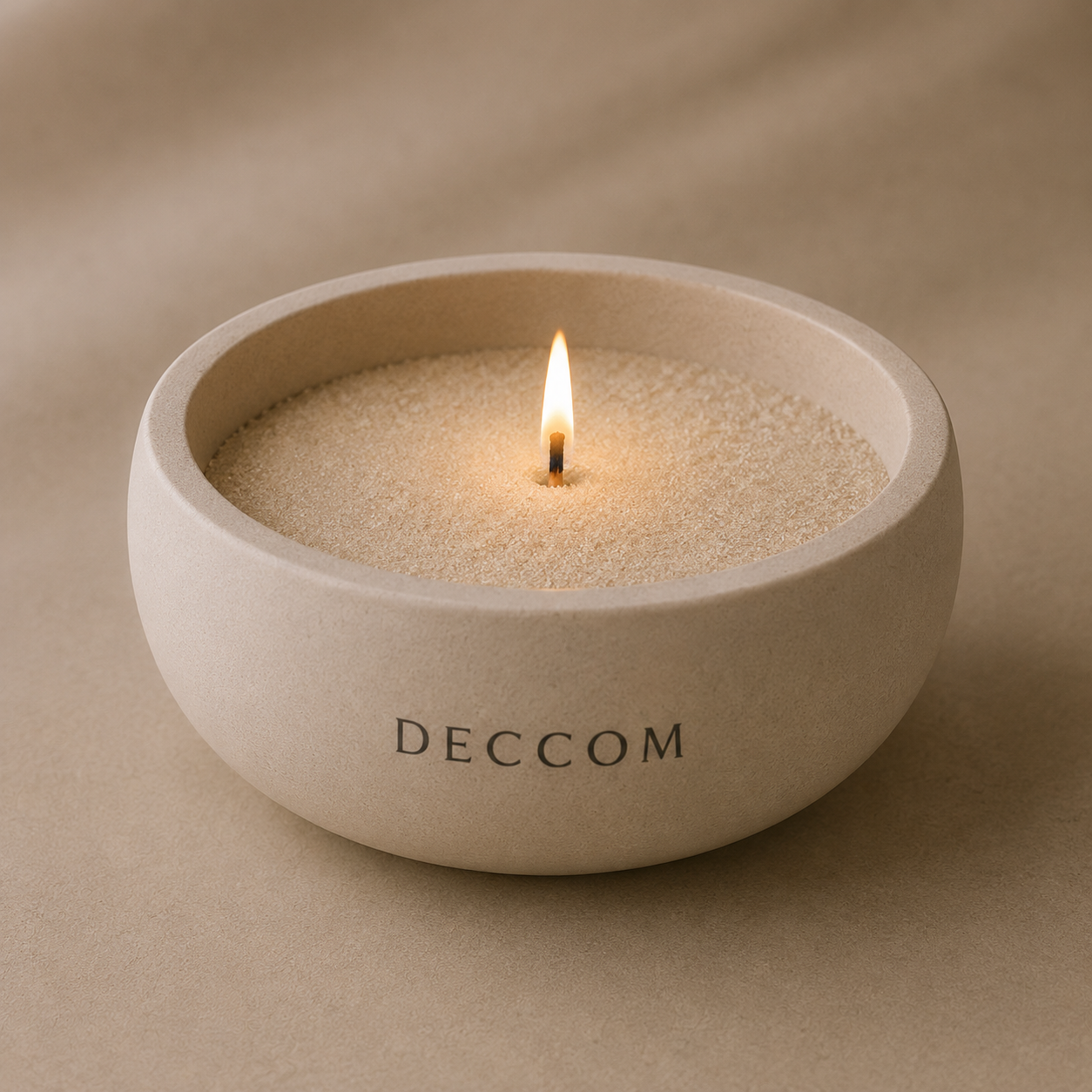 DECCOM Wide Ritual Bowl Sand lit with candle sand and warm flame